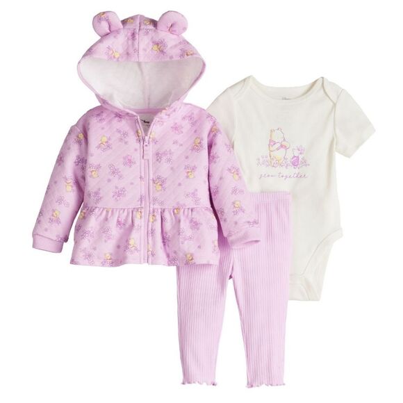 Jumping Beans Disney Winnie The Pooh Baby Girl Romper, Hoodie, and Leggings Set - Picture 1 of 3